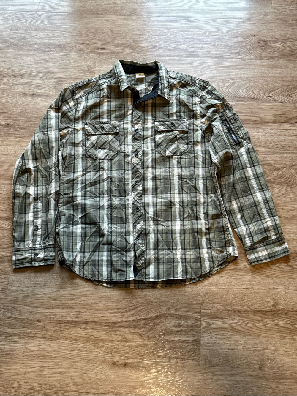 Casual Olive Plaid Button-Down Shirt